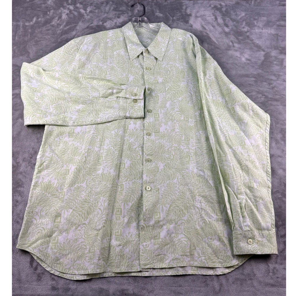 La Habana Linen Long Sleeve Shirt Mens XXL Tropical Lime Green EUC